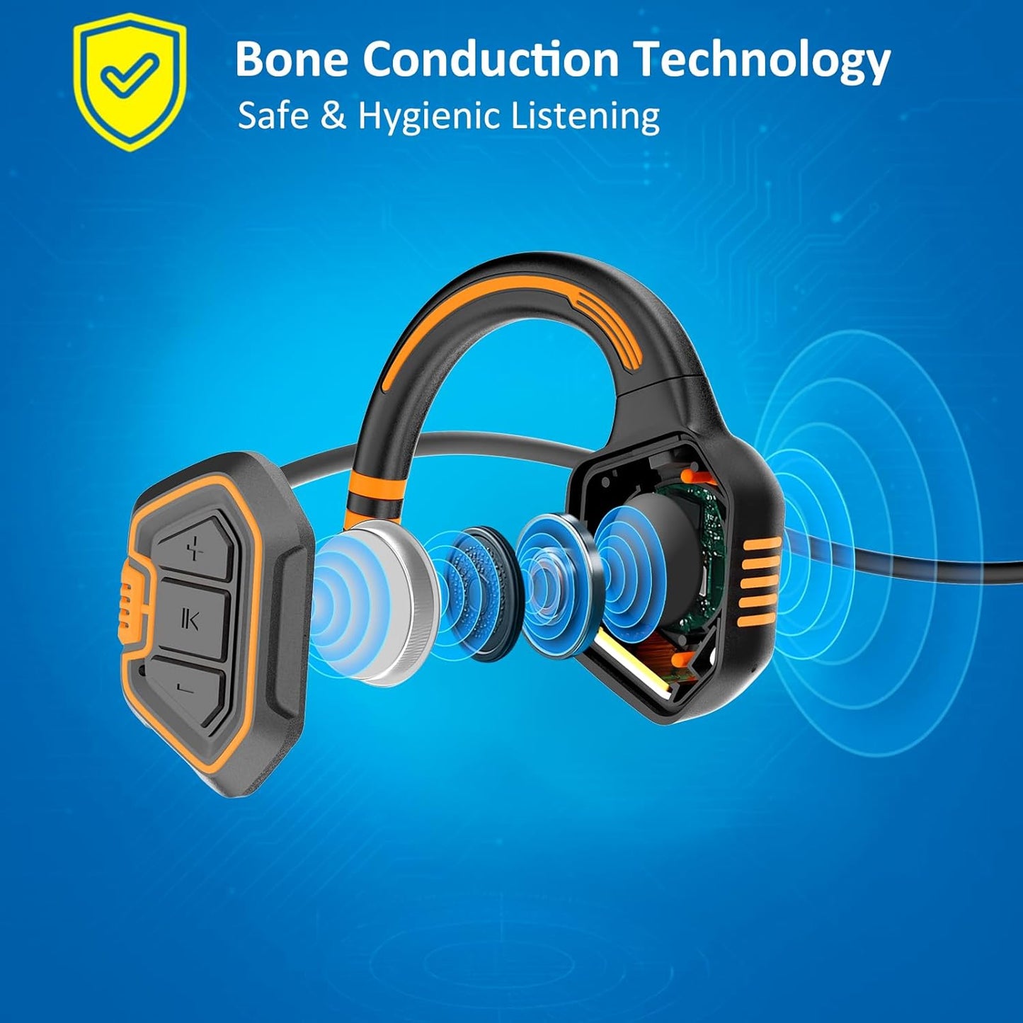 Bone Conduction Swimming Headphones – IP68 Waterproof Open-Ear Bluetooth 5.3 with 32GB MP3 Player, Underwater Swim Headset for Pool Training, Orange