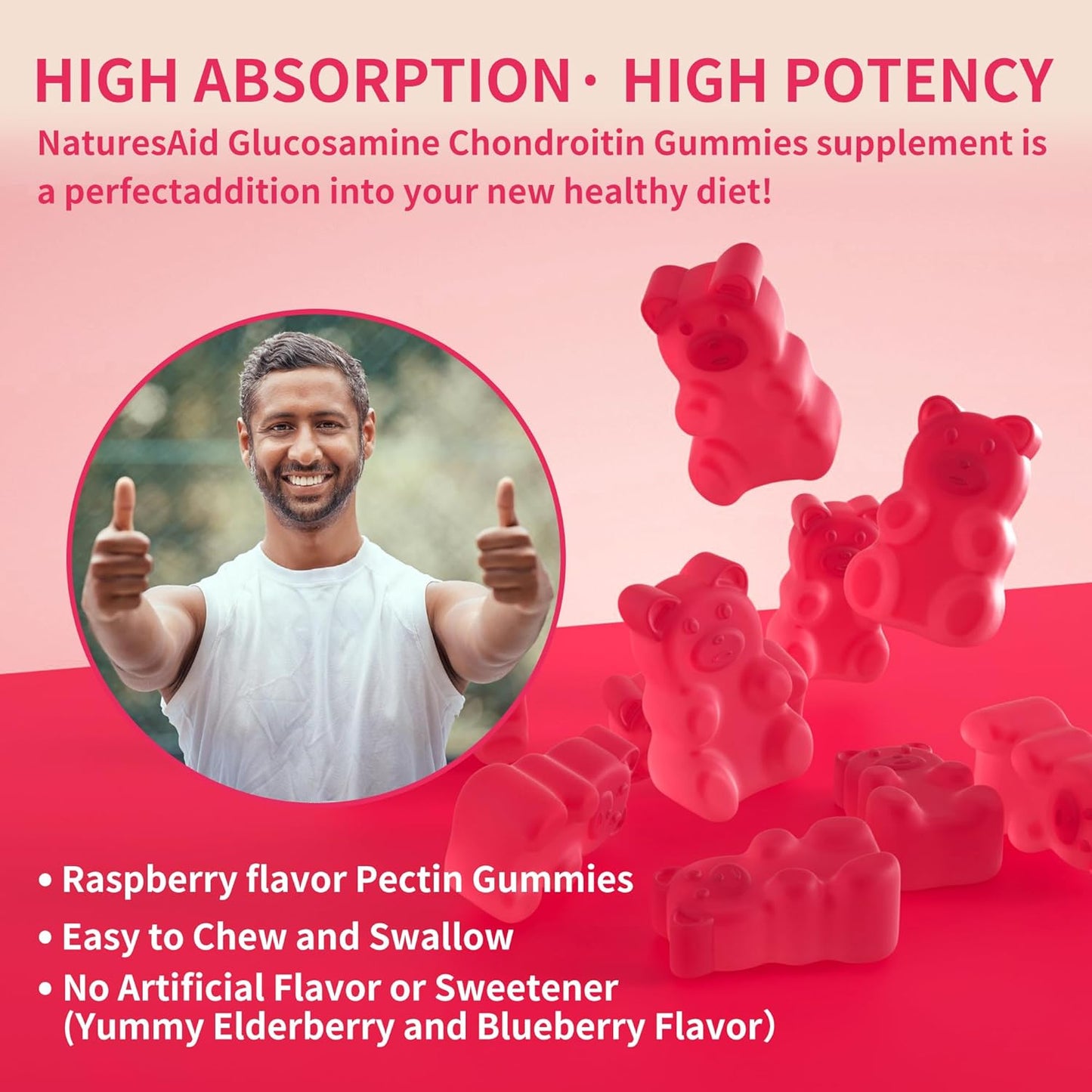 Nutrition Glucosamine Chondroitin Gummies with MSM & Elderberry Extra Strength - Joint Support, Antioxidant Immune Support Supplement for Adults, Men & Women.(2 Pack) Raspberry