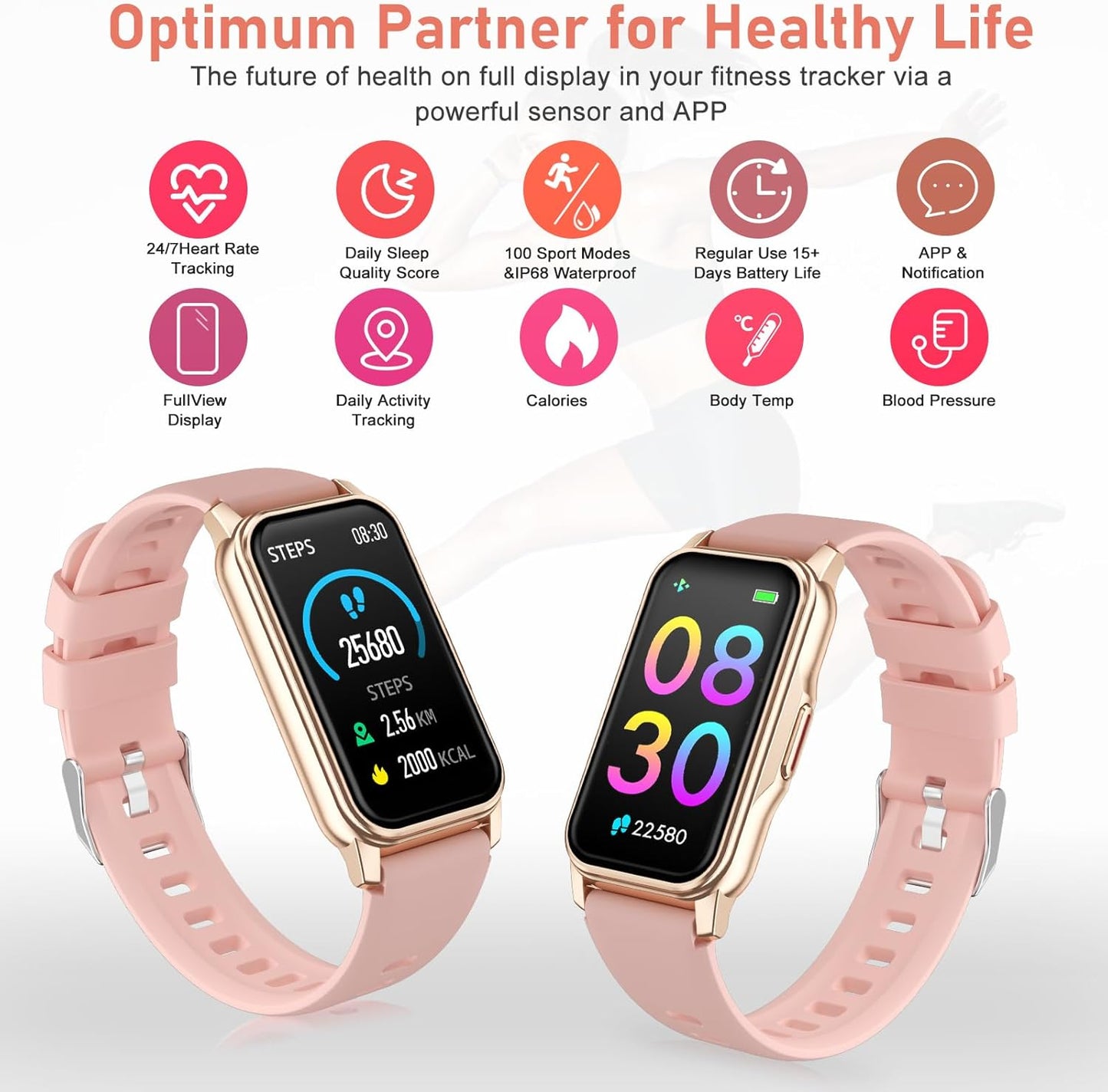 Fitness Tracker with Step Counter/Calories/Stopwatch, Activity Tracker, Health Tracker with Heart Rate Monitor, Sleep Tracker,1.47'' Touch Color Screen, Pedometer Watch for Women Men Kids