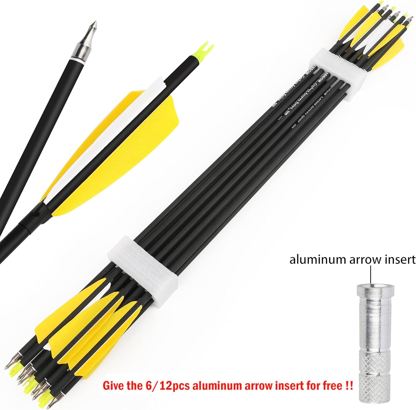 ZSHJGJR 30 Inch Archery Carbon Arrows Hunting Arrows with 4” Turkey Feather Target Practice Arrows Spine 500 for Compound & Recurve &Traditional Bow 6/12pcs