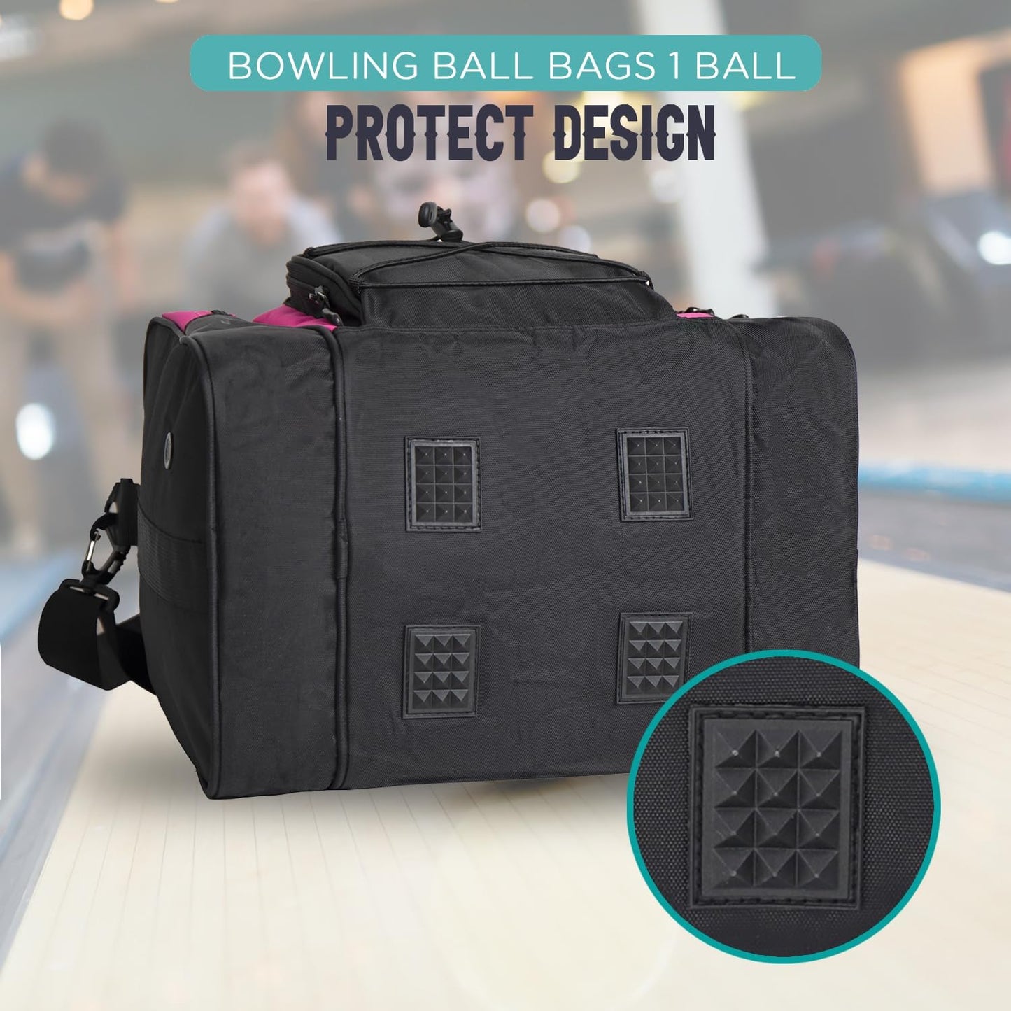 WOLT Bowling Ball Bag for Single Ball - Bowling Ball Tote Bag with Padded Ball Holder, 2 Pockets fit Bowling Shoes Up to Mens Size 14 and Accessories