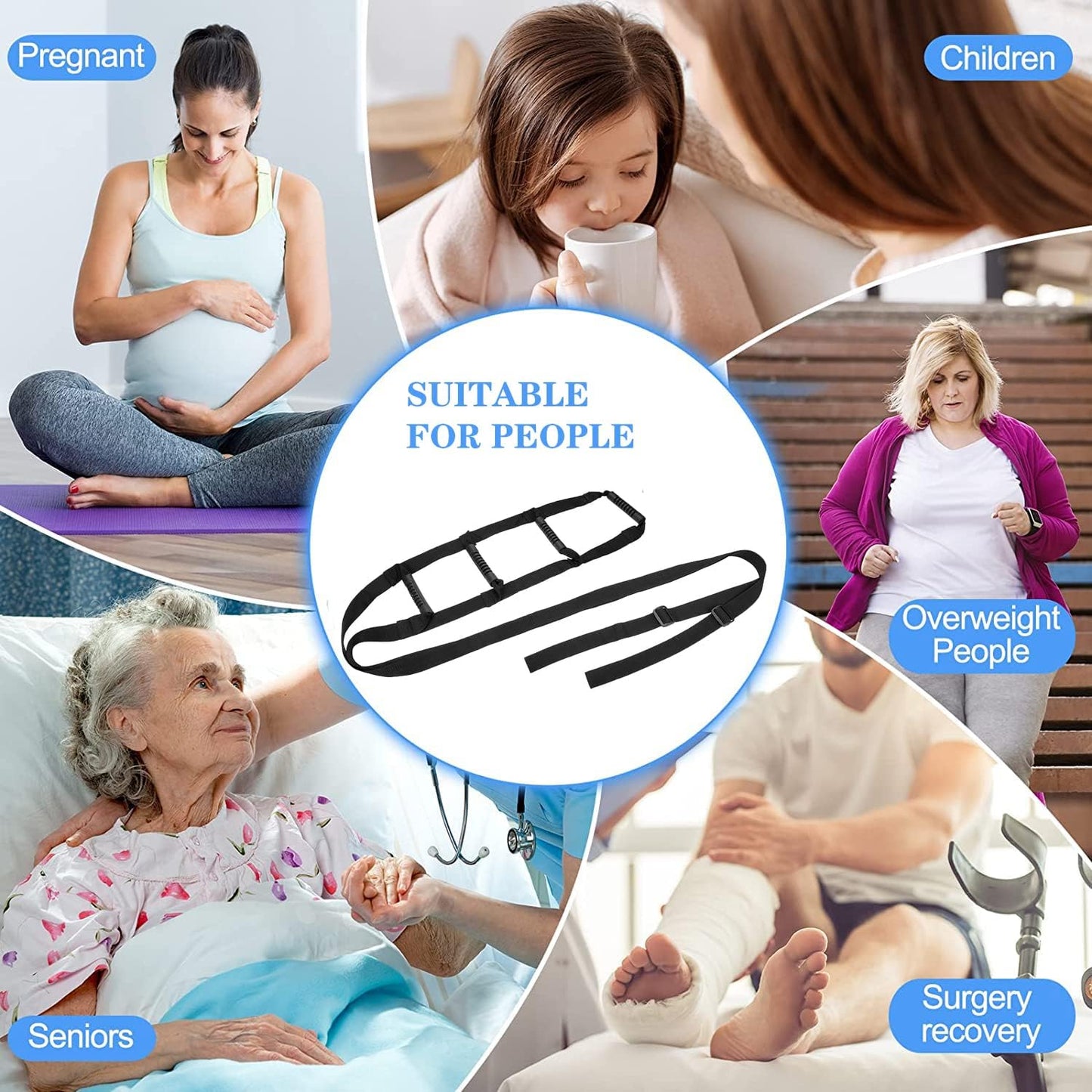 Pull Up Bed Ladder Assist,Assist Device with Handle Grips,Adjustable Length Bed Lift, Sit Up Helper Bed Assistance, Mobility Aid or Elderly, Senior, Injury Recovery Patient, Pregnant