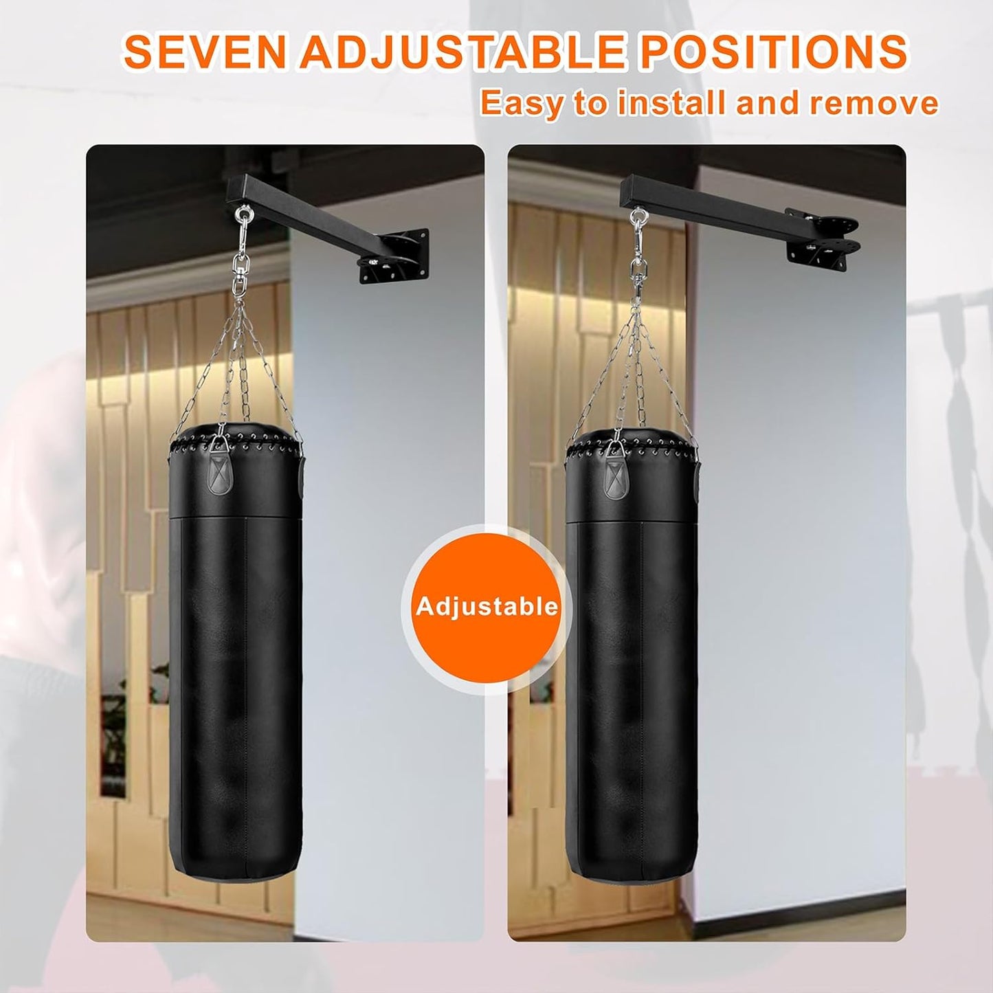 Wall Mount Heavy Bag Hanger, Punching Boxing Bag Hanger, Heavy Duty Bag Hanger Bracket, 360° Swivel Hook for Boxing, Muay Thai and MMA Training Home Gym（7 Adjustable Positions）