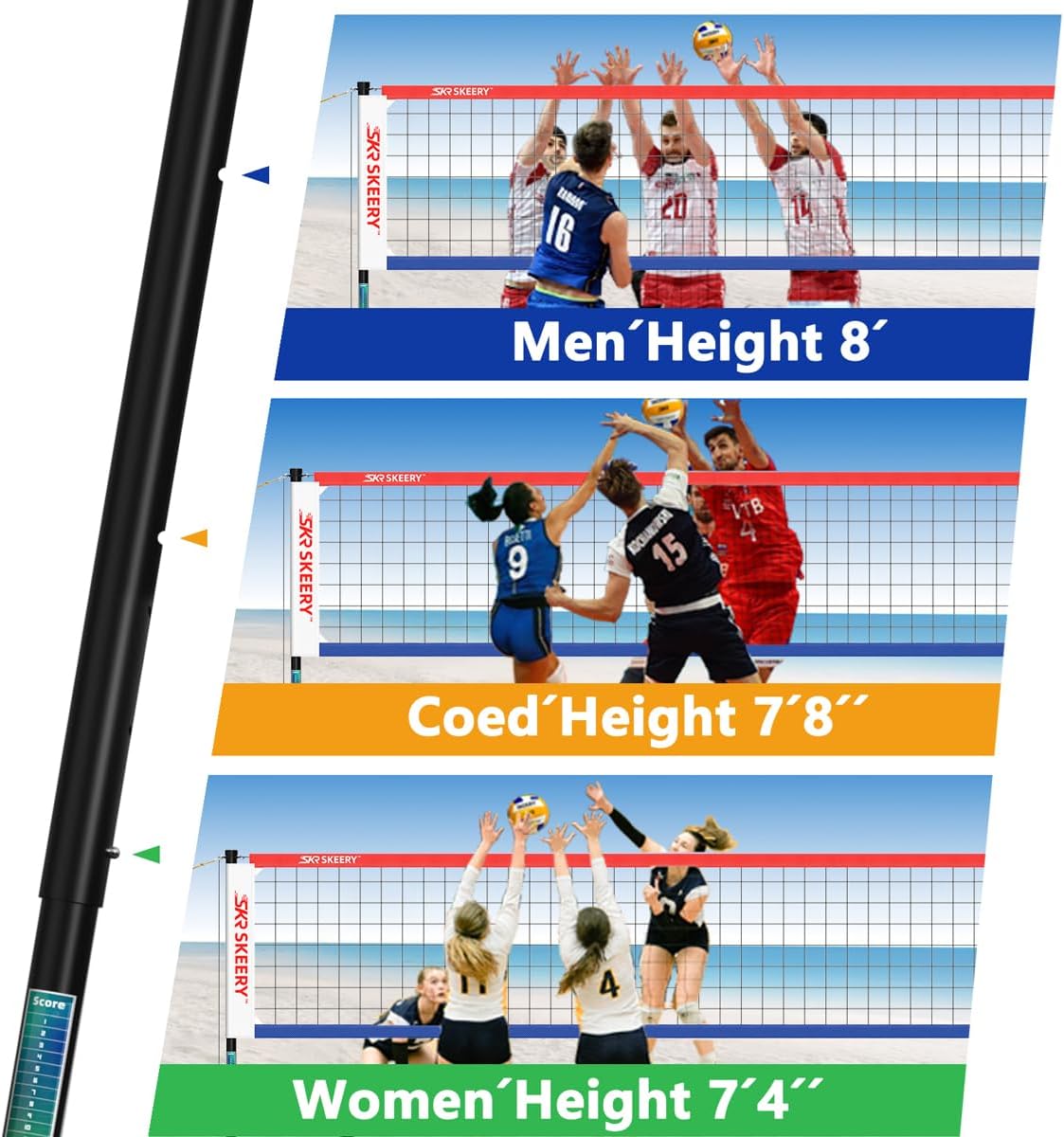 Outdoor Heavy Duty Volleyball Net Set, Anti-Sag Design, Adjustable Aluminum Poles, Portable Volleyball Net for Backyard,Grass and Beach