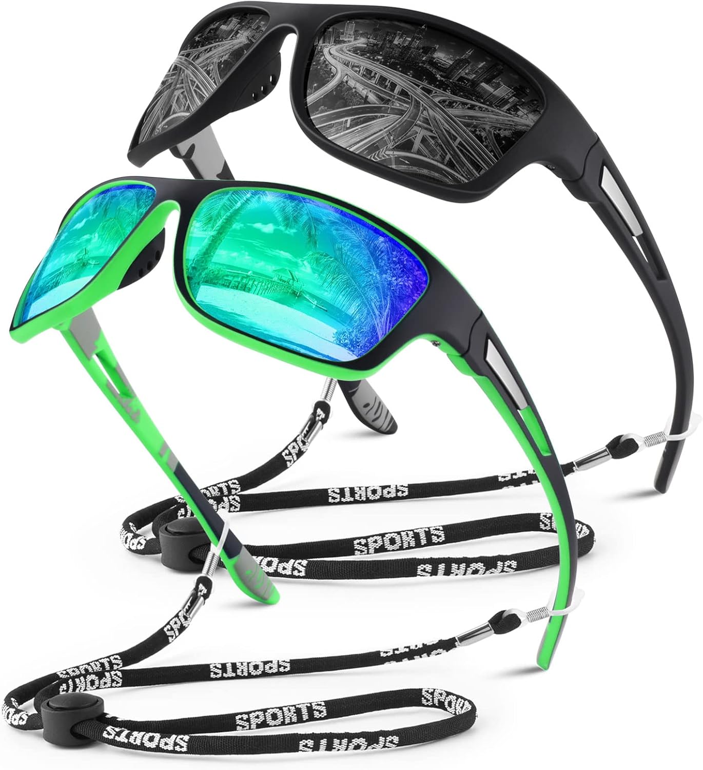 Polarized Sports Sunglasses for Men Women,Fishing Driving Rectangular Goggles UV400 Protection