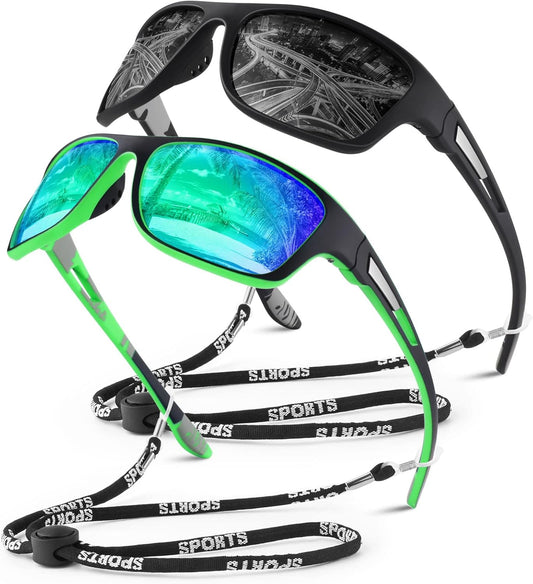 Polarized Sports Sunglasses for Men Women,Fishing Driving Rectangular Goggles UV400 Protection