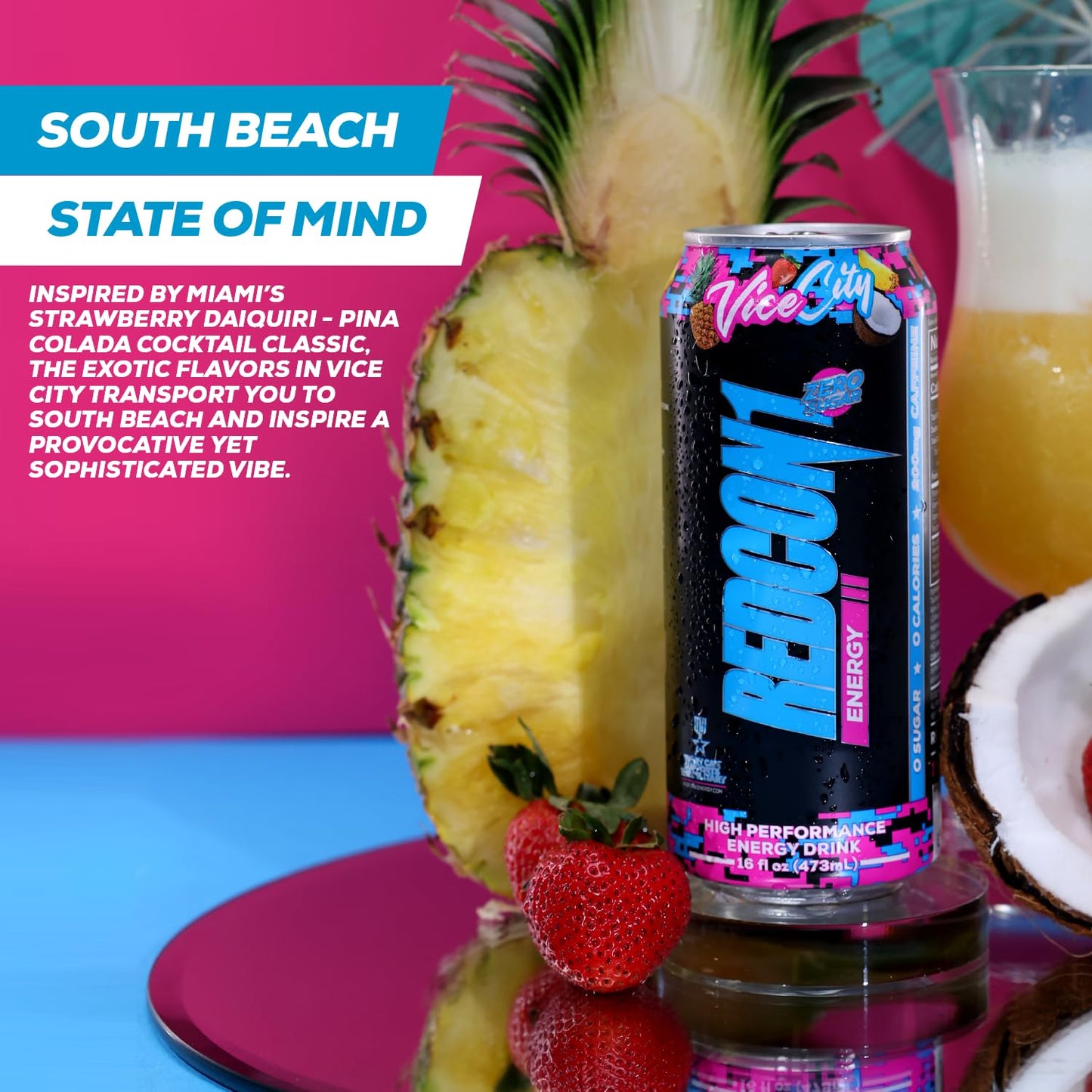 REDCON1 Energy High Performance Drink, Vice City - Zero Sugar Energy Drink with Alpha GPC Nootropic - 200mg of Natural Caffeine from Green Coffee Beans - Vitamin B6, B12 & B5 to Boost Mood (12 ct)