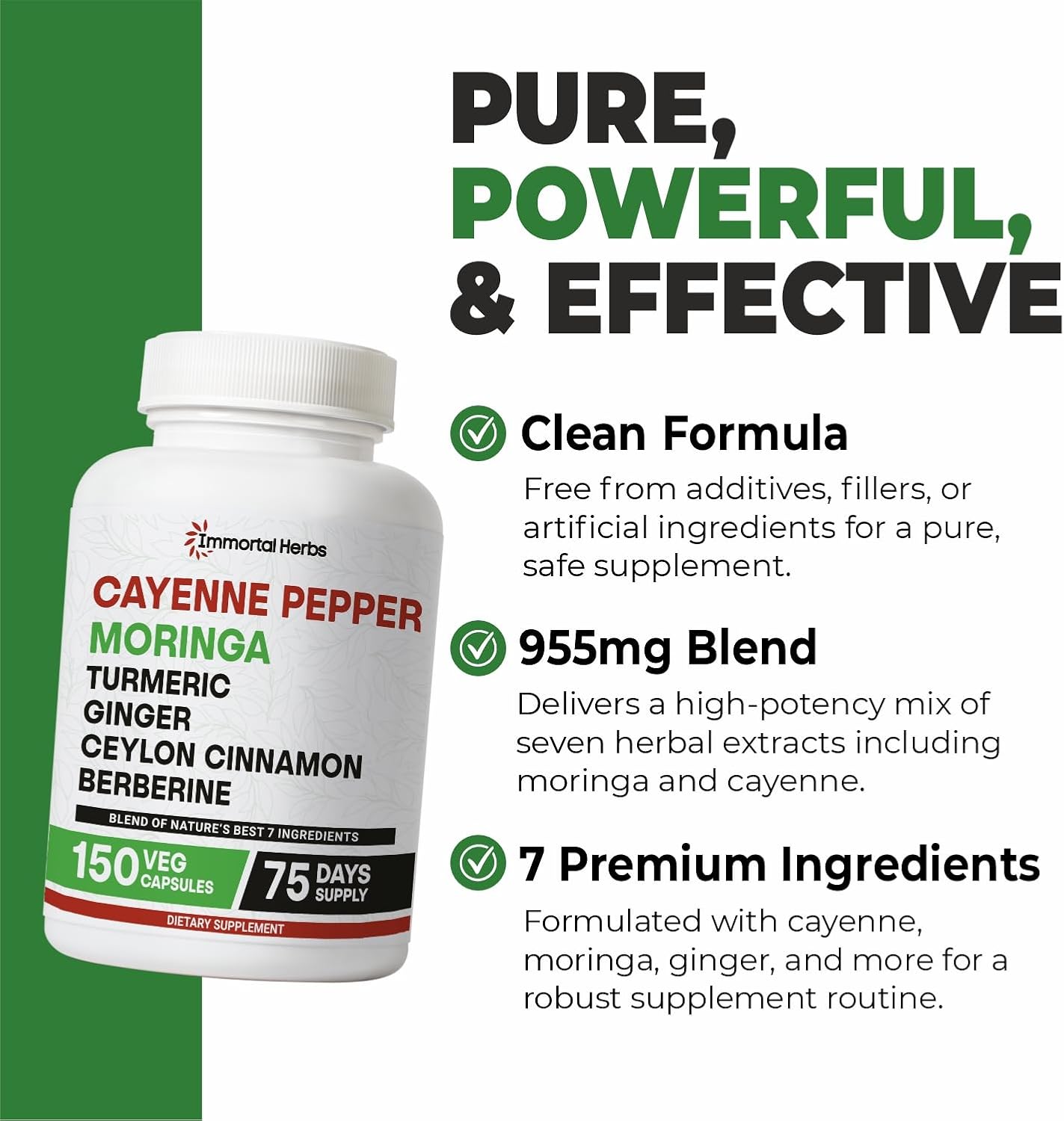 Cayenne Pepper Moringa Turmeric Ginger Capsules, 150 Pills, Gut Health Supplement w/Extra Strength, Non-GMO & Gluten Free, Pure Berberine HCL and Ceylon Cinnamon Extract Powder