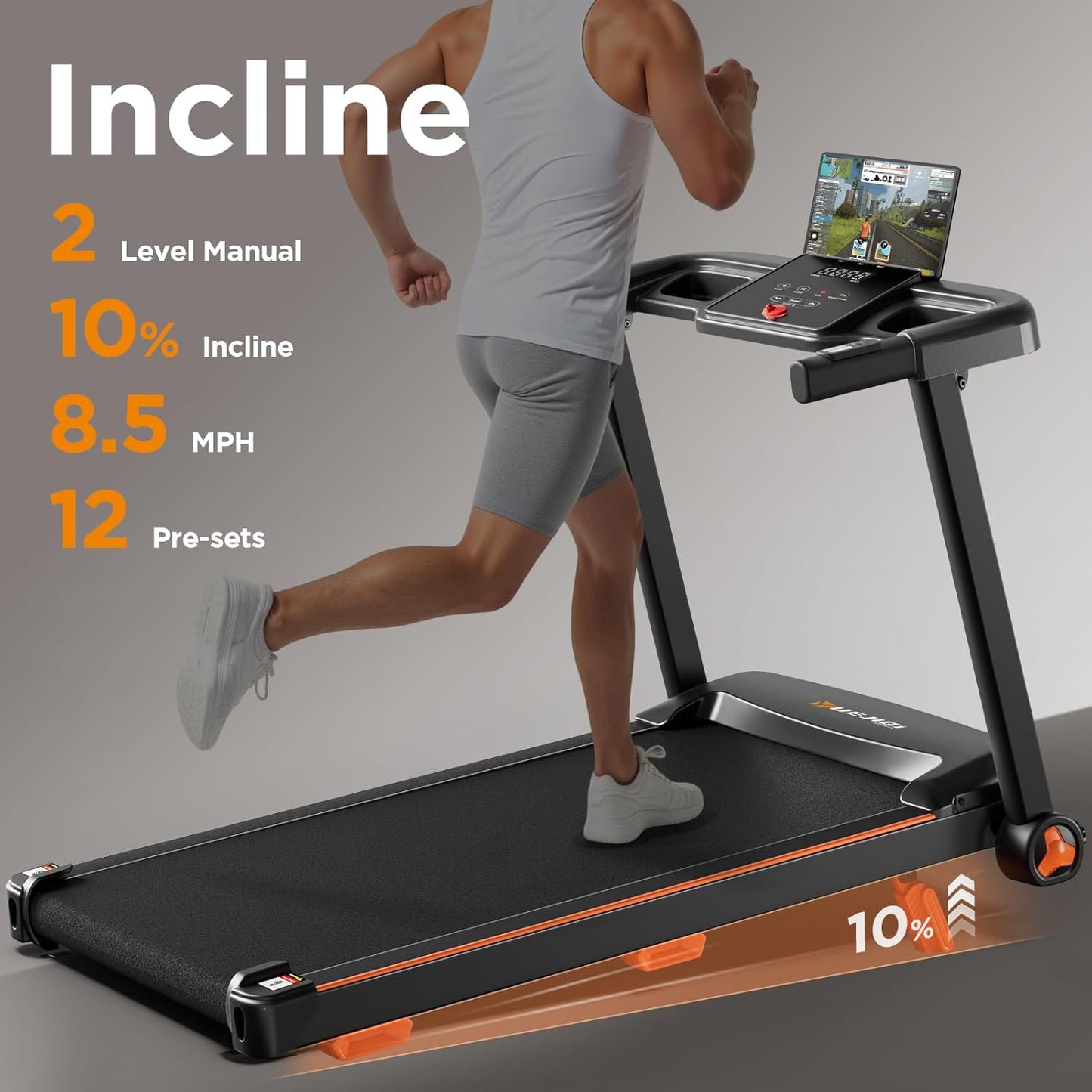 Treadmills for Home, 3.0HP Quiet Brushless Foldable Treadmill with Incline, Small Space Portable Running Walking Machine, 300 Lbs Capacity with Bluetooth APP & Pulse Monitor