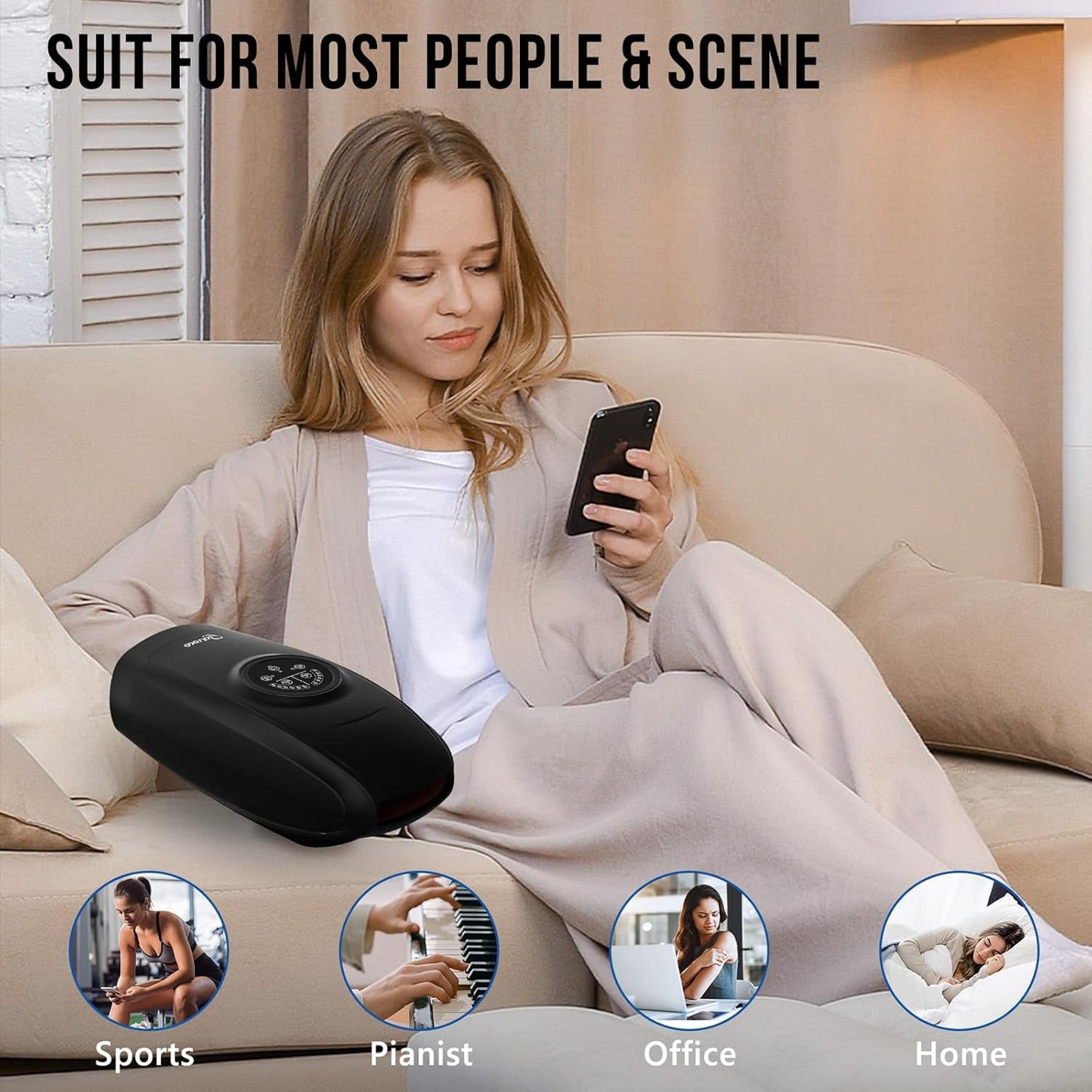 cotsoco Hand Massager with Heat and Compression, 6 Levels Hand Therapy for Arthritis and Carpal Tunnel Relief, Finger and Wrist Cordless Massager Machine for Pain Relief, Gifts for Women Men, Black