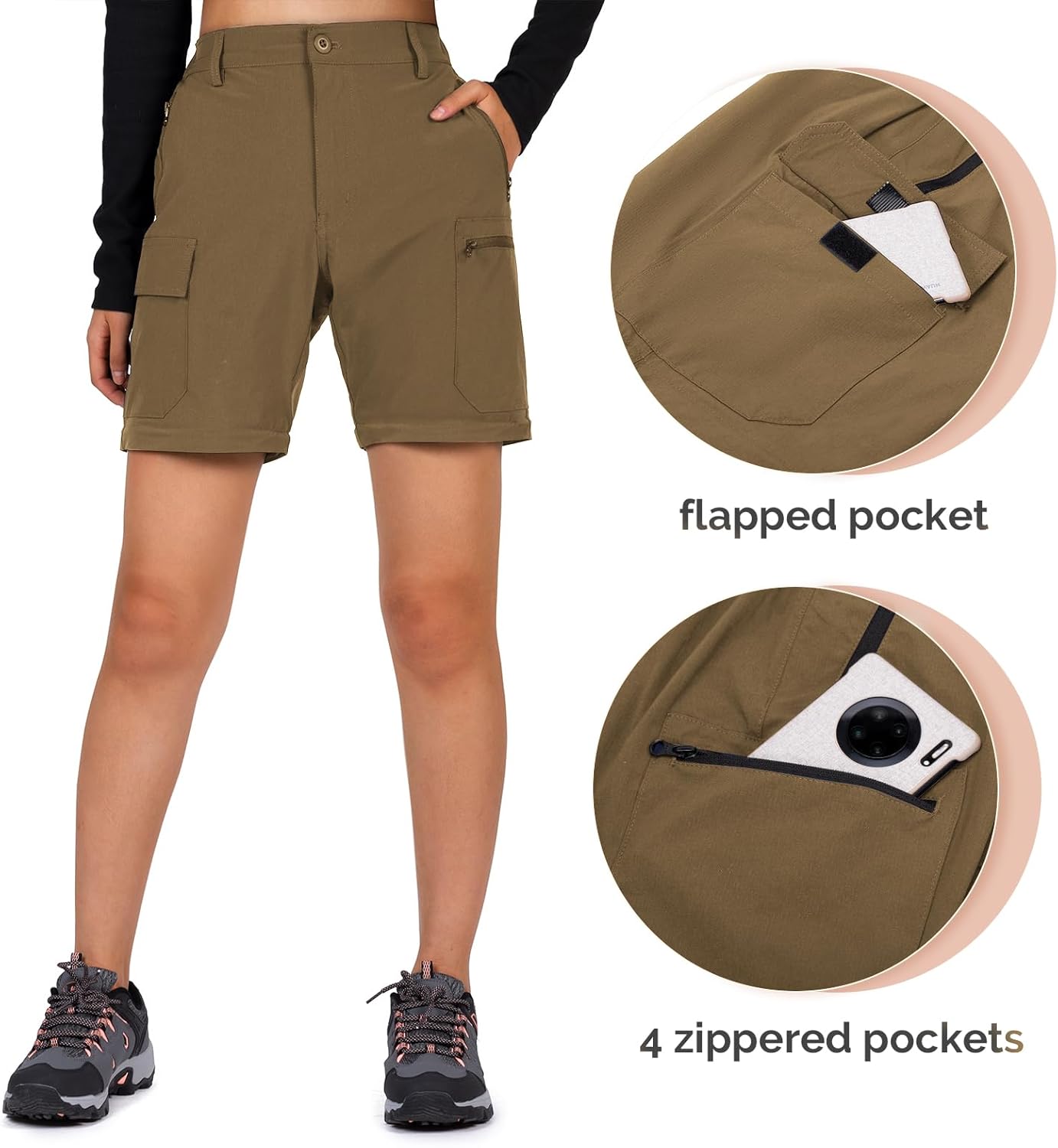 Cycorld Women's-Hiking-Pants-Convertible Quick-Dry-Stretch-Lightweight Zip-Off Outdoor Pants with 5 Deep Pockets