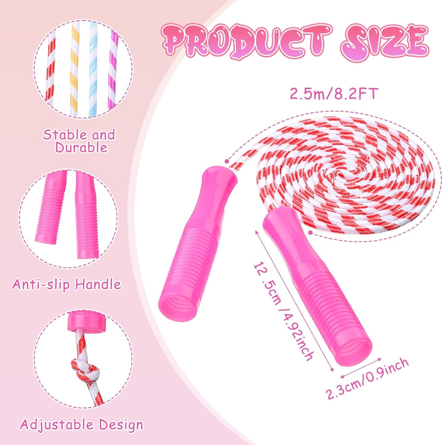 30 Pack Jump Rope for Kids Stripe Ropes with Plastic Handles 8.2 Feet Nylon Jumping Rope Adjustable Weighted Braided Fitness Skipping Rope for Outdoor Exercise Sport Party Equipment, Assorted Colors