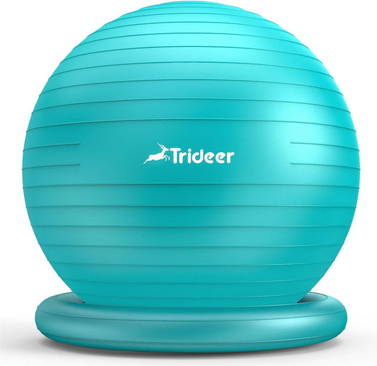 Trideer Exercise Yoga Ball Chair with Base for Home Office Desk, Stability & Fitness Ball Seat to Relieve Back Pain, Home Gym Workout for Abs, Pregnancy Ball with Pump