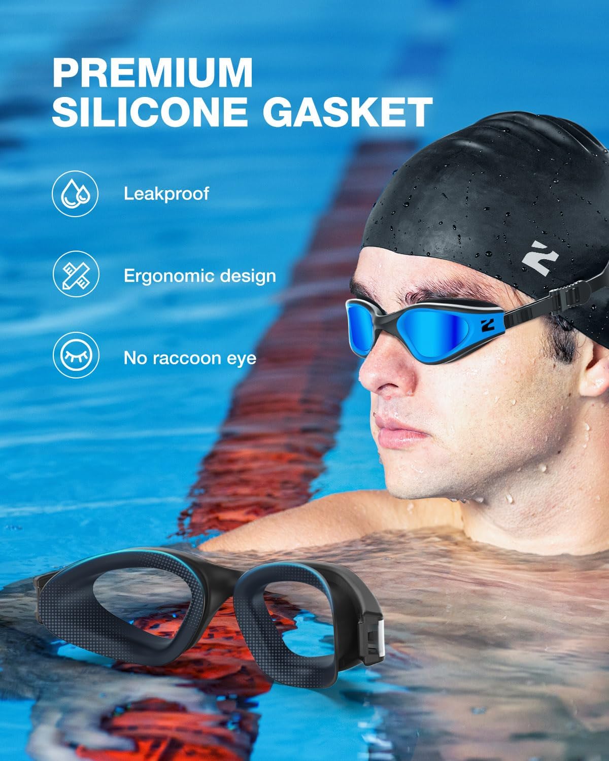 ZIONOR G1 Lite Swim Goggles with Swim Cap Comfortable Anti-fog Swimming Goggles Cap Set for Adult Men Women