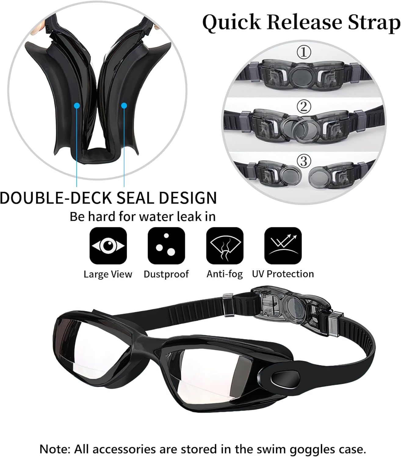 Swim Goggles Swimming Goggles No Leaking with Nose Clip, Earplugs, Swim Cap and Case for Men Women