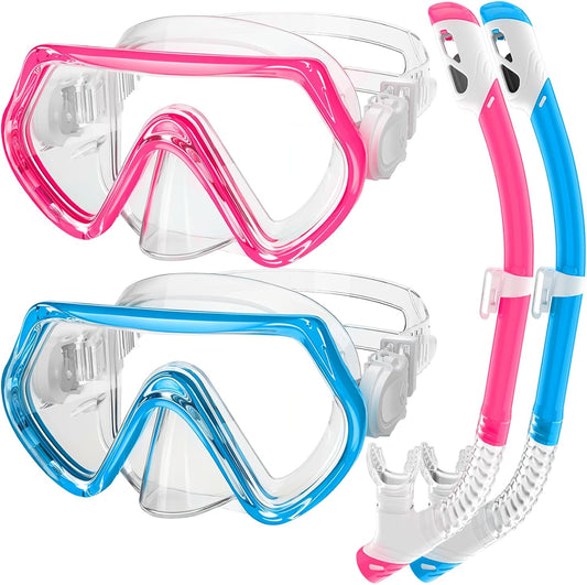 Snorkeling Gear for Kids, Kids Snorkel Set for Ages 3-14, Anti-Fog Diving Mask and Dry Top Snorkel Combo Set, Unisex Swimming Goggles