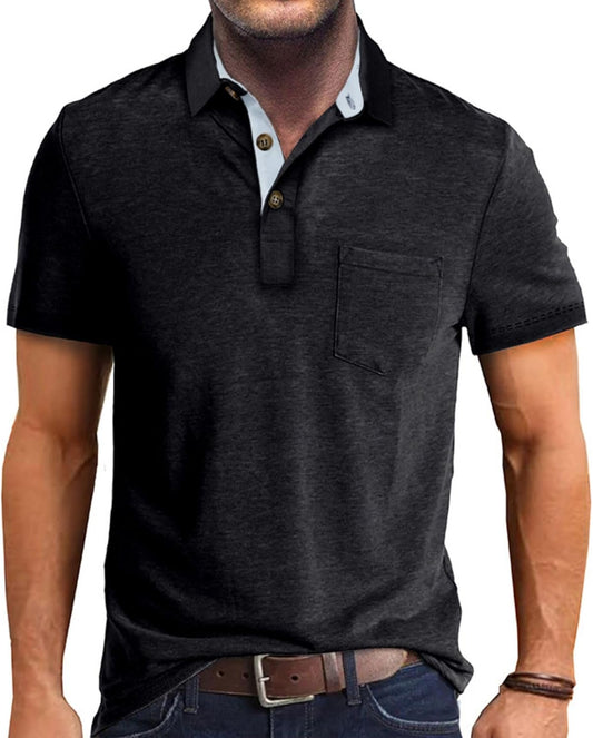Men's Casual Polo Shirts Classic Button Basic Short Sleeve Shirt Solid Color Cotton Tees Golf Stylish Tops