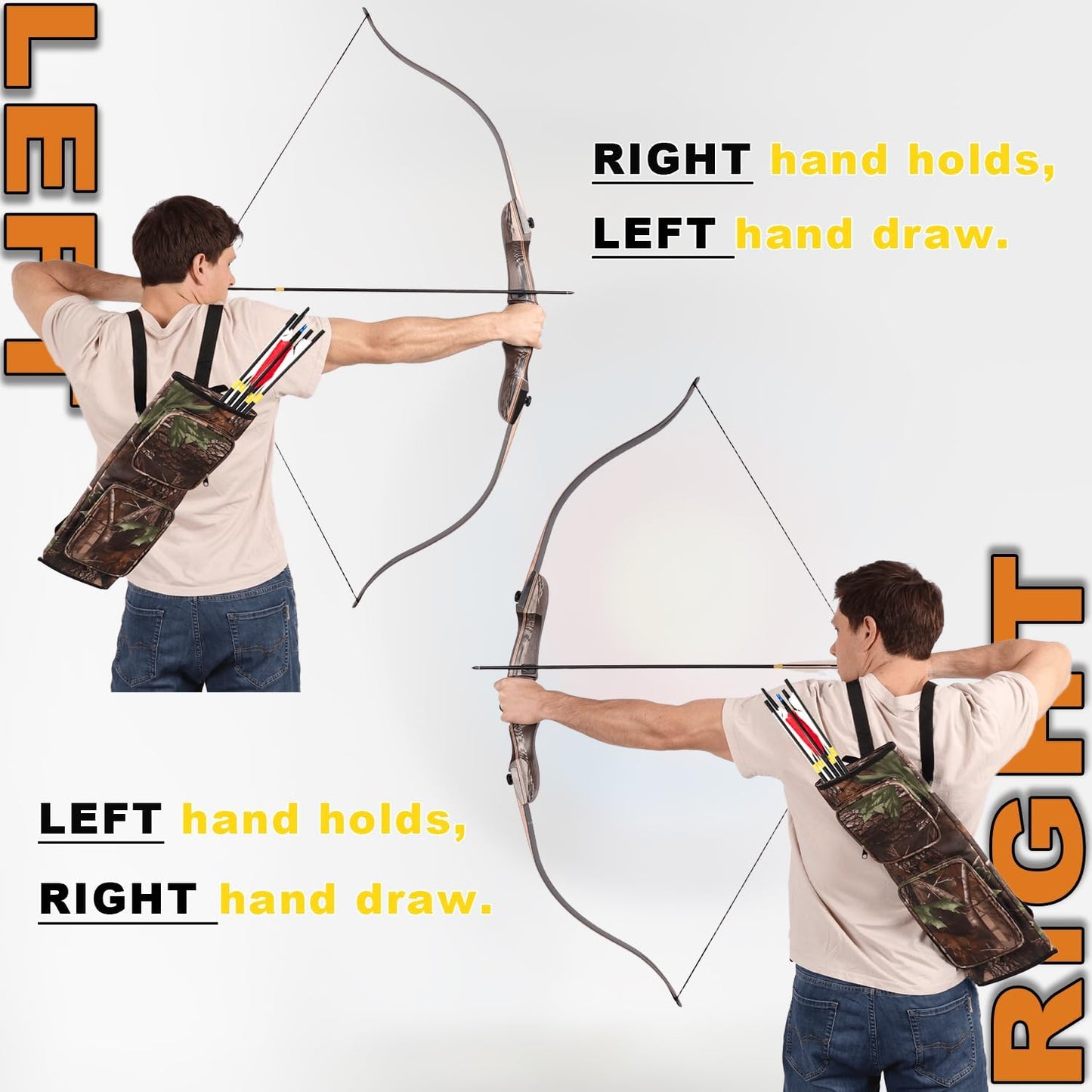 JEKOSEN Recurved Wooden Takedown Archery Bow 62" Hunting Bow - Arrows Quiver Bag and Bow Stringer Tool Included - Right & Left-Handed 25-55 LBS Draw Weight