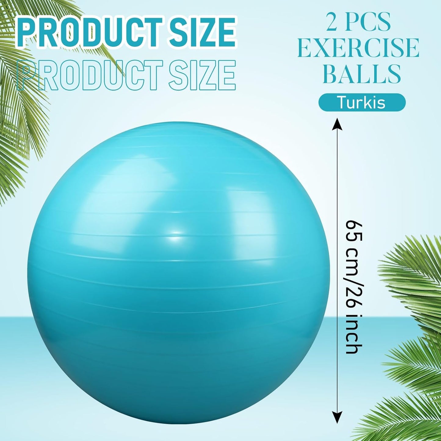 Leyndo 2 Pcs Yoga Ball Exercise Ball Large 26 Inch Exercise Anti Burst Birthing Fitness Ball with Pump, 26 Inches/ 65 cm for Improved Posture, Balance, Yoga, Pilates, Training