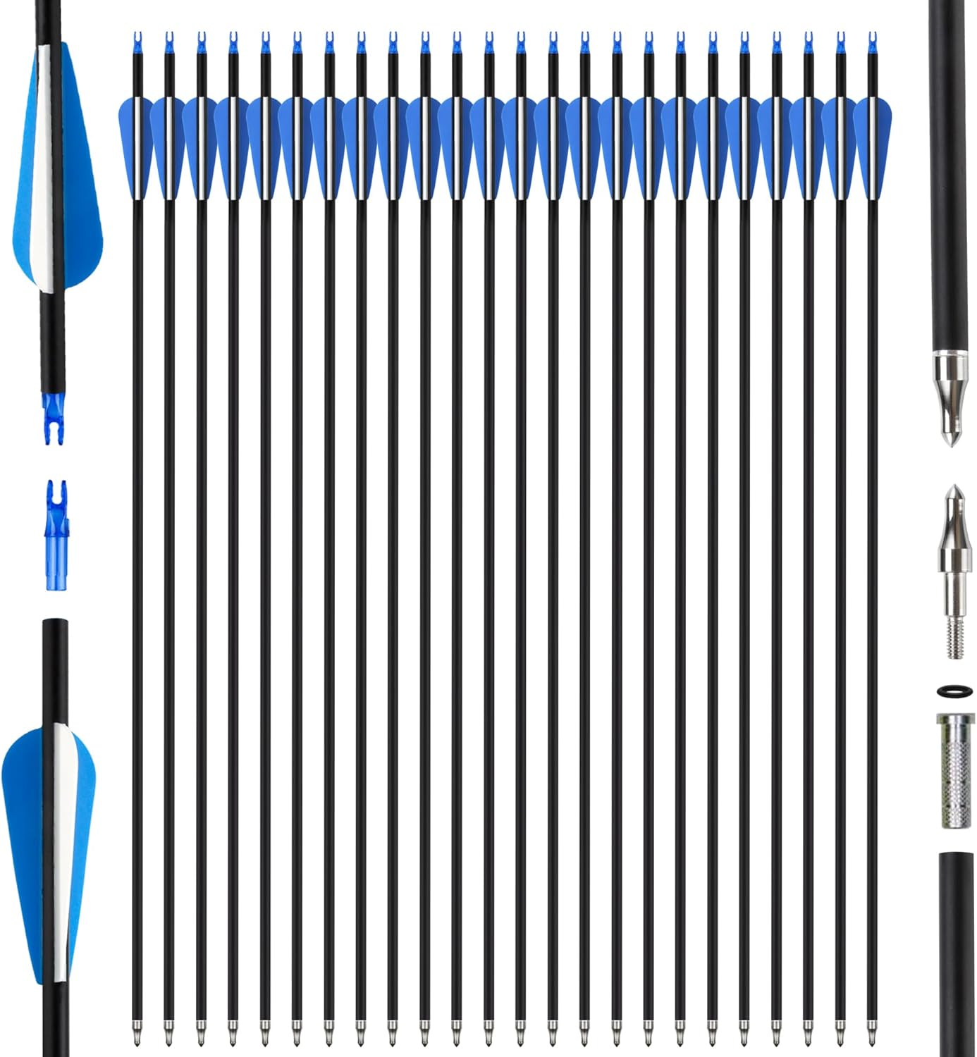 24Pcs 31" Carbon Archery Arrows, Spine Matched for Hunting & Target Practice for Compound & Recurve Bows, Durable Carbon Shaft and Removable Tips‌