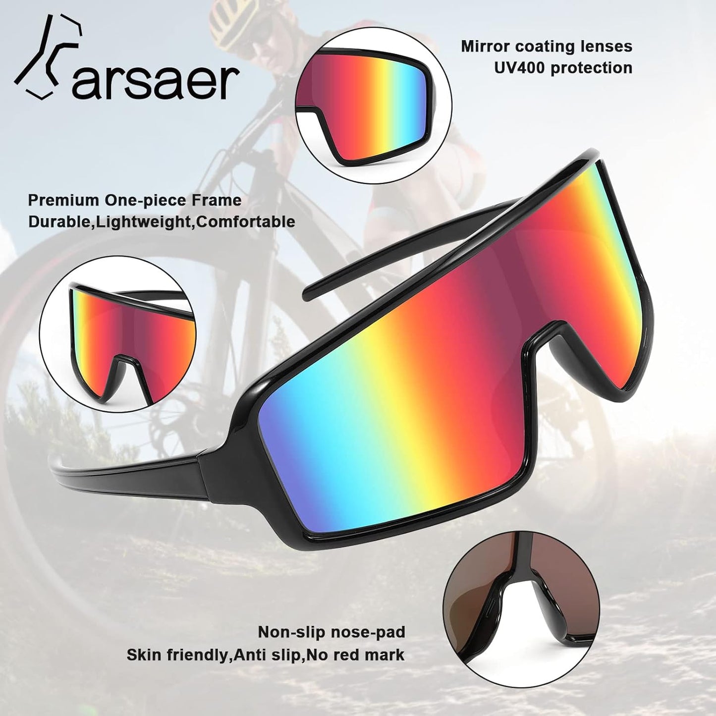 Karsaer Vision Sports Sunglasses Cycling Glasses Baseball Softball Sunglasses Unisex for Adult Youth Kids Boys Girls 8-16