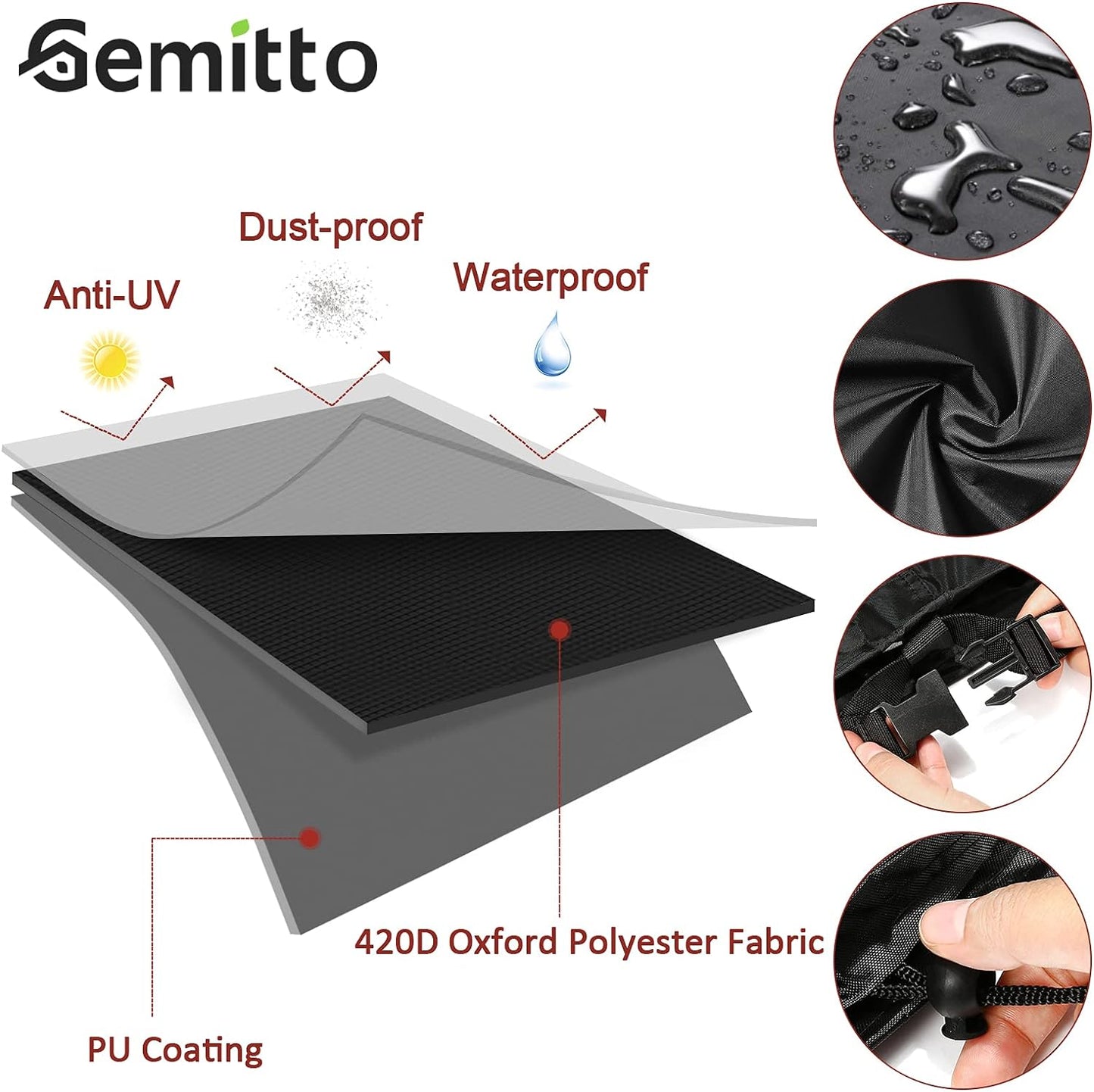 GEMITTO 7/8/9 ft Pool Table Cover, Waterproof Billiard Cover Polyester Fabric for Snooker Billiard Table (102x53x32in) Black