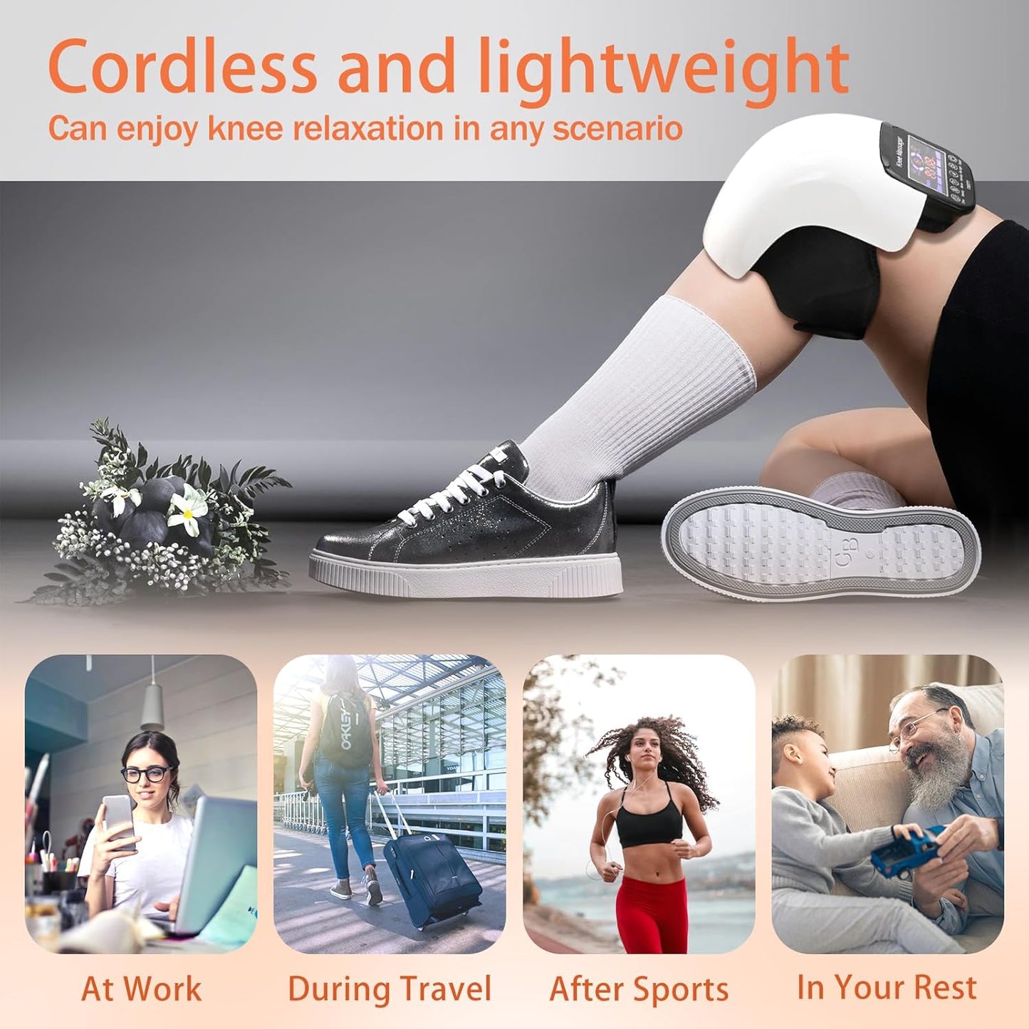 Knee Massager, Cordless Massager with Heat and Compression LED Screen Wearable Infrared Vibration Rechargeable Electronic Massage for Joint Pain Injury Swelling Stiffness, 1.0 Count