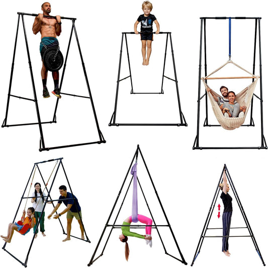 KHANH TRINH Foldable Pull Up Bar Stable Gymnastics Equipment Portable Aerial Yoga Stand Durable Frame For Hammock Chair, Therapy Sensory Swing. Adjustable Back Stretcher For Lower Back Pain Relief
