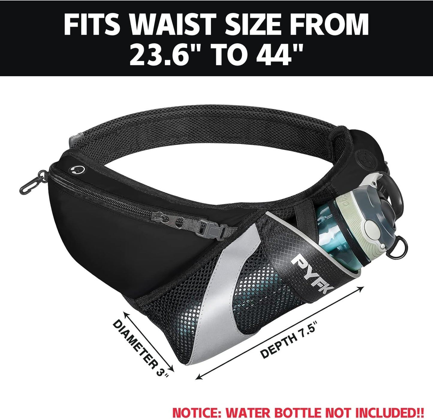 PYFK Running Belt Hydration Waist Pack with Water Bottle Holder for Men Women Waist Pouch Fanny Bag Reflective
