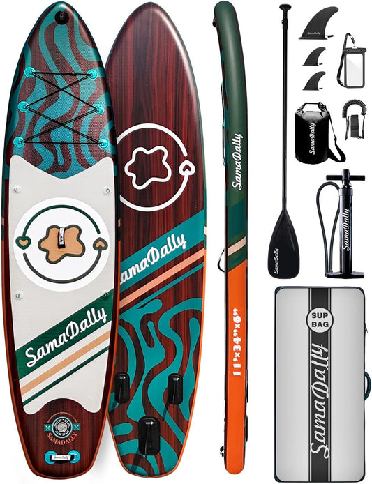 11'Stand Up Paddle Boards Surf Control with Premium SUP Board Accessories Backpack & Removable Fins, 34" Wide Inflatable Paddle Boards of All Skill Levels