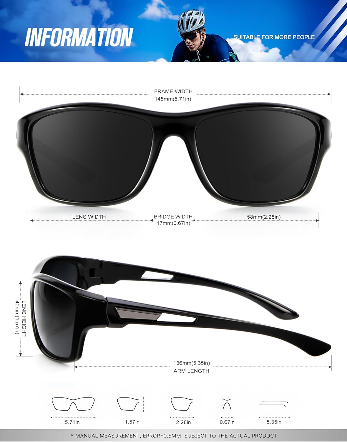 KALIYADI Polarized Sunglasses for Men, Sports Sun Glasses for Driving Cycling Fishing with UV protection