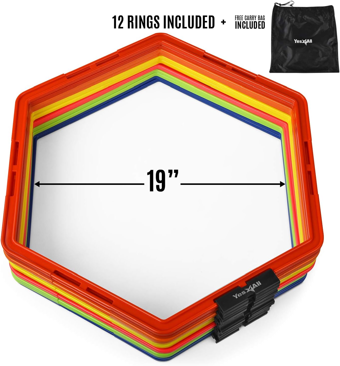 Yes4All Hex Agility Rings/Speed Rings with Carrying Bag – Hexagon Rings, Agility Hurdles for Agility Footwork Training