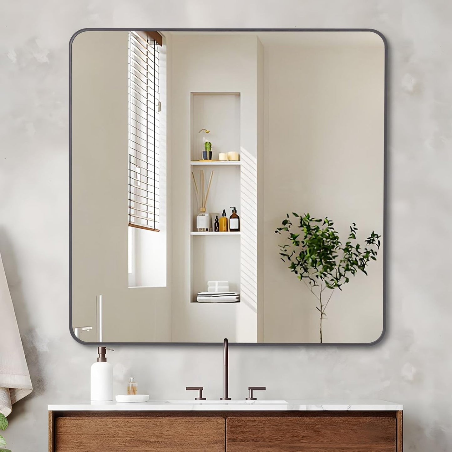 36" x 36"Bathroom Mirror, Matte Black Wall Mirror with Metal Frame, Decorative Rectangular Vanity Mirror for Bedroom Bathroom Living Room Entryway (Horizontal/Vertical)