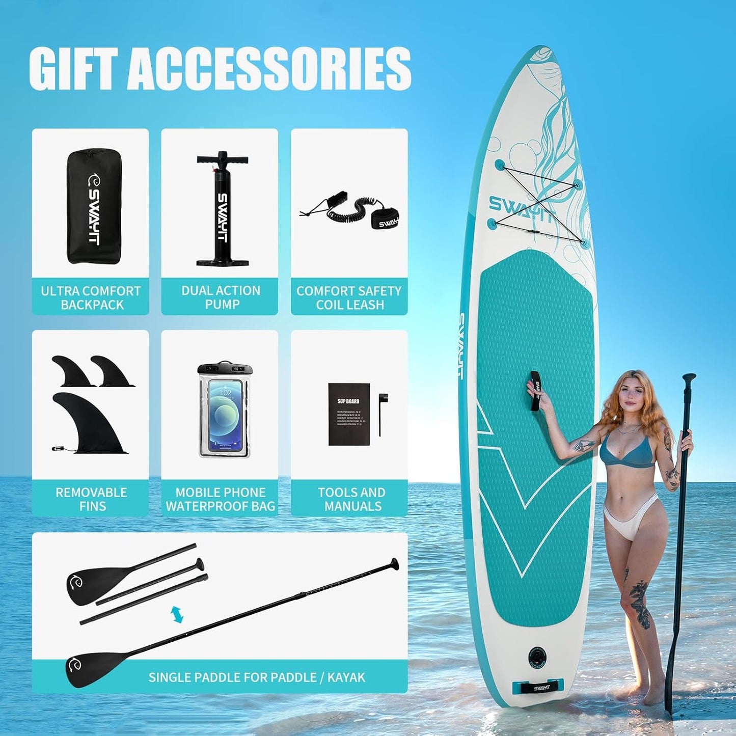 Inflatable Stand Up Paddle Board – Durable SUP for Adults & Youth,33" Wide Blow Up Paddle Board with Paddle, Pump, Backpack,Leash – All Around Stable for All Skill Levels, Carries up to 450 lbs