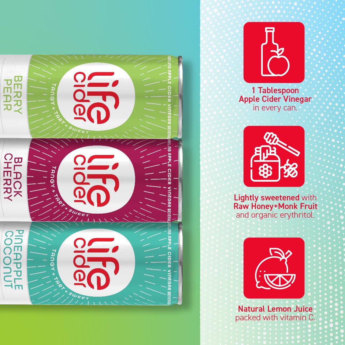 Life Cider | 12 Pack (12 Fl Oz) | Black Cherry | Sparkling Apple Cider Vinegar Beverage | Aids Digestion & Immune System | Vitamin C, D3, Zinc, B12