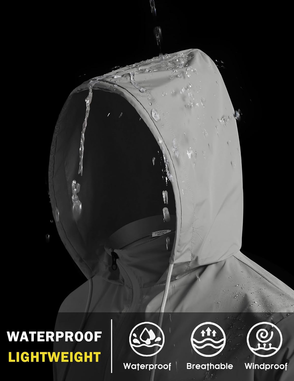 COOFANDY Men's Packable Rain Jacket Lightweight Waterproof Raincoat with Hood Travel Hiking Golf Windbreaker