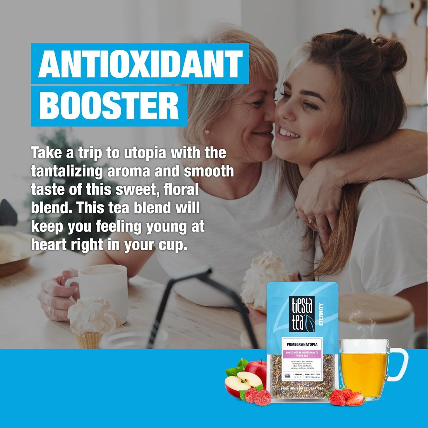 Tiesta Tea Pomegranatopia – Premium Loose Leaf Mixed-Berry Pomegranate White Tea | Low-Caffeine Blend | Hot & Iced | 1.5 Ounce Resealable Pouch | Brews Up to 25 Cups