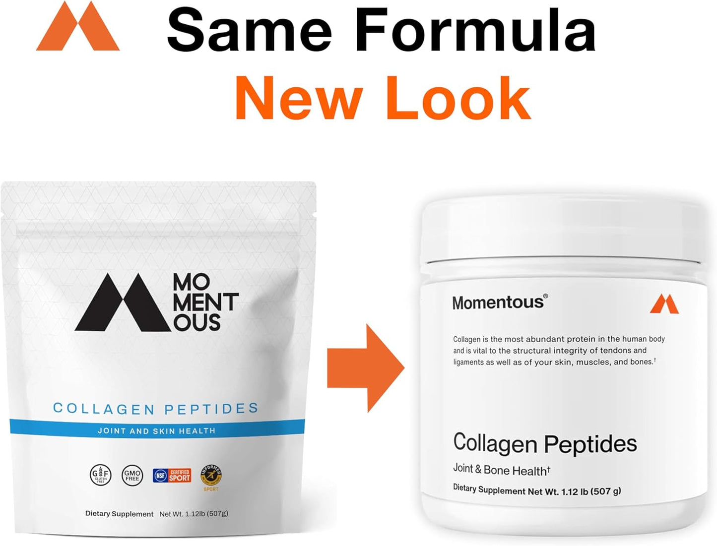 Momentous Grass-Fed Collagen Peptides Powder - Collagen Protein Powder with Fortigel & Vitamin C for Hair, Skin, Nails, & Joint Health Support - NSF Certified for Sport - Packaging May Vary