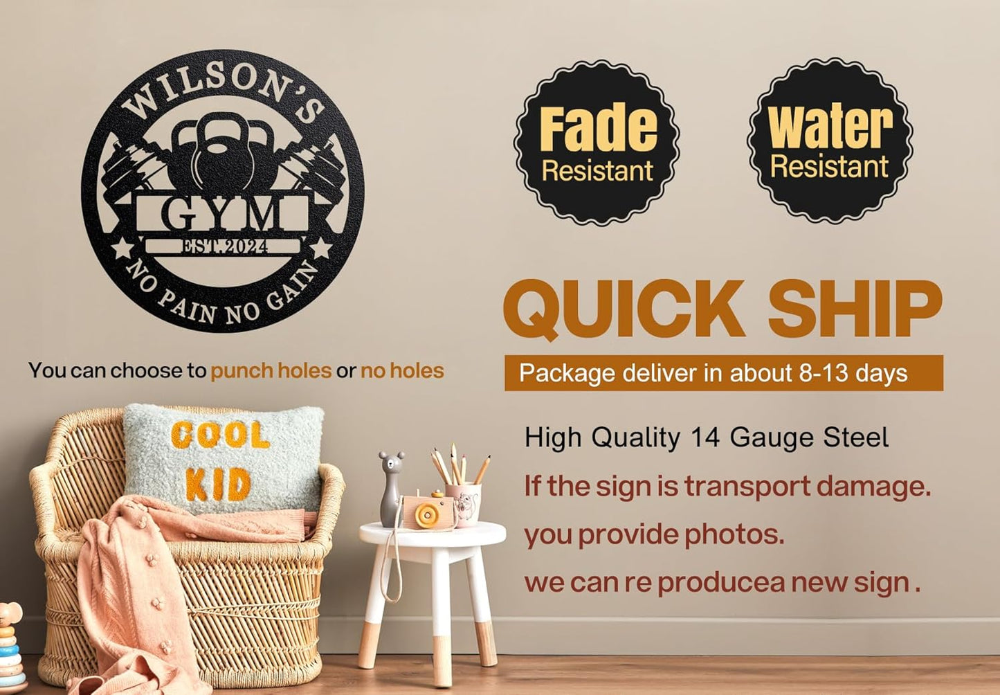 Personalized Motivational Gym Wall Art, Custom Monogram Decor, Vintage Metal Sign for Home Gym, Room Decor