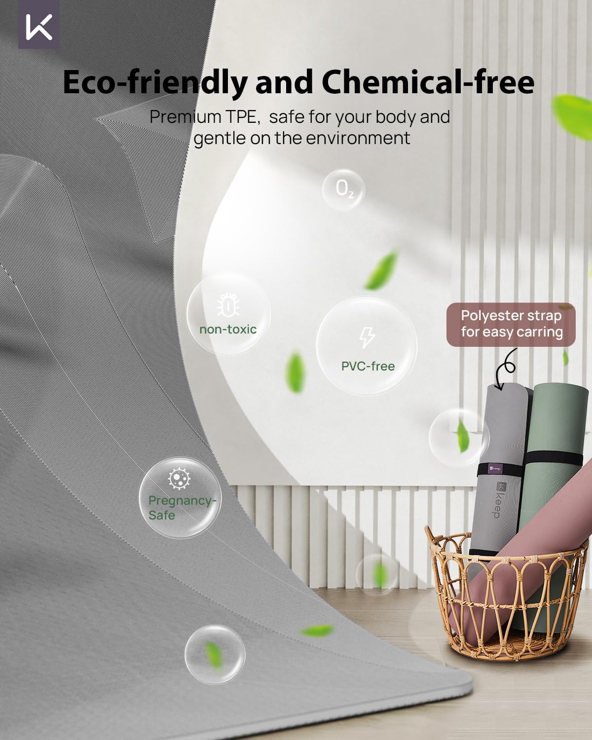 KEEP Yoga Mat, 32" Extra Wide Exercise Mat with Strap for Men and Women, 7mm Thick Double-Sided Non-Slip Eco-friendly Yoga Mat for Pilates, Workout and Fitness