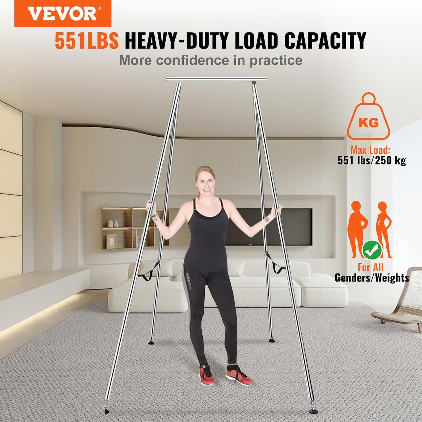 VEVOR Aerial Yoga Frame, 9.67 ft Height Swing Stand, Max 551.15 lbs Load Chrome-Plated Steel Pipe Inversion Yoga Rig for Indoor Outdoor Use