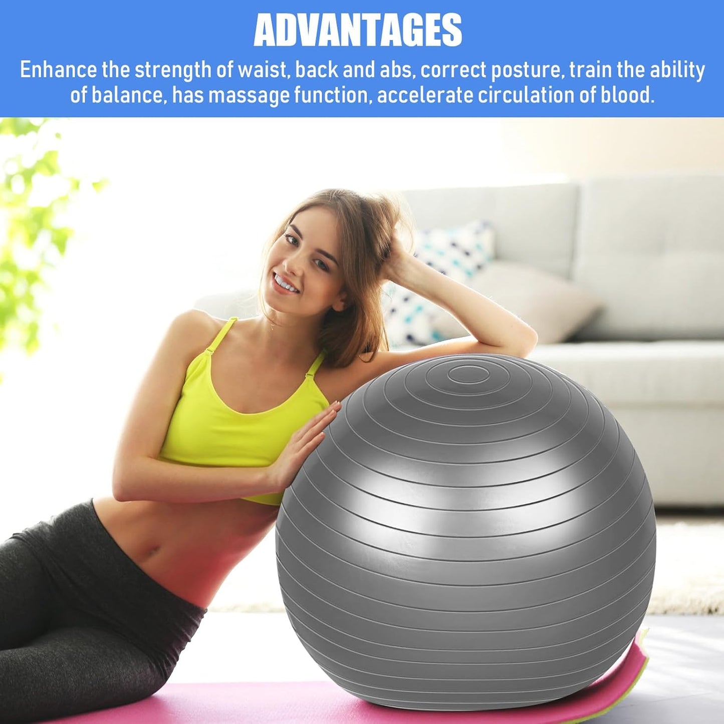 Leyndo 4 Pcs 26 Inch Yoga Exercise Ball Pilates Pregnancy Birthing Fitness Ball with Quick Pump Anti Burst for Improved Posture, Balance, Yoga, Pilates, Training