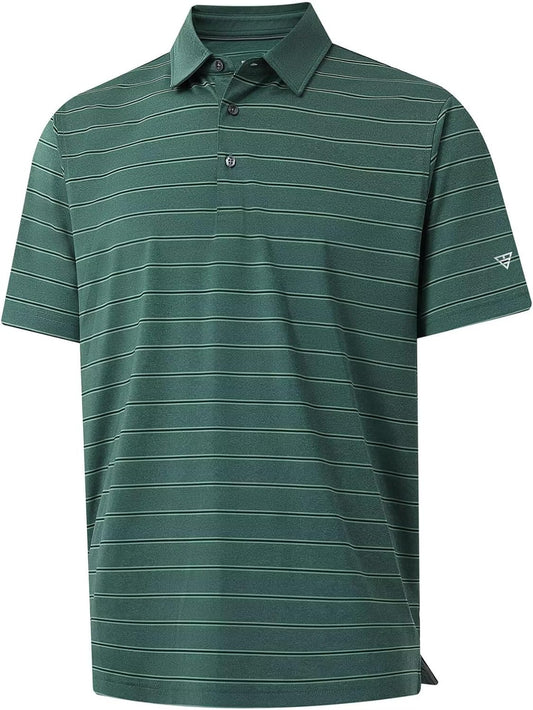 M MAELREG Golf Shirts for Men Moisture Wicking Striped Polo Performance Dry Fit Business Sports Mens Polo Shirts Short Sleeve