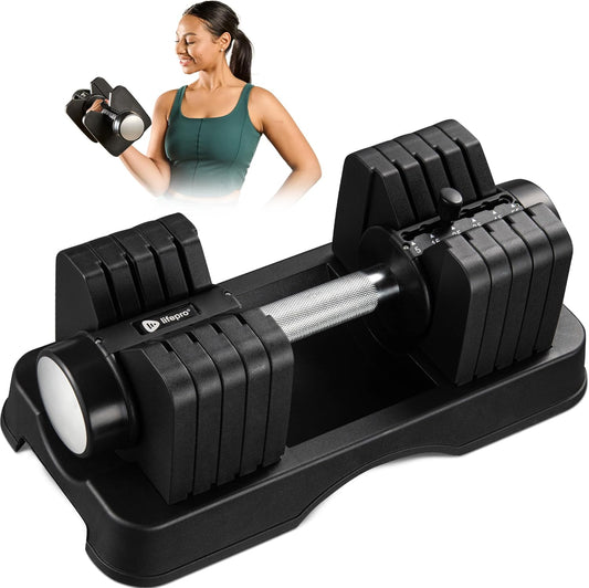 Lifepro Adjustable Dumbbells Set - 5in1-15lb 25lb 43lb 55lb weights Set & Single with Rack - Quick Adjust, Secure Grip - Compact Hand Weights for Men Women Home Gym