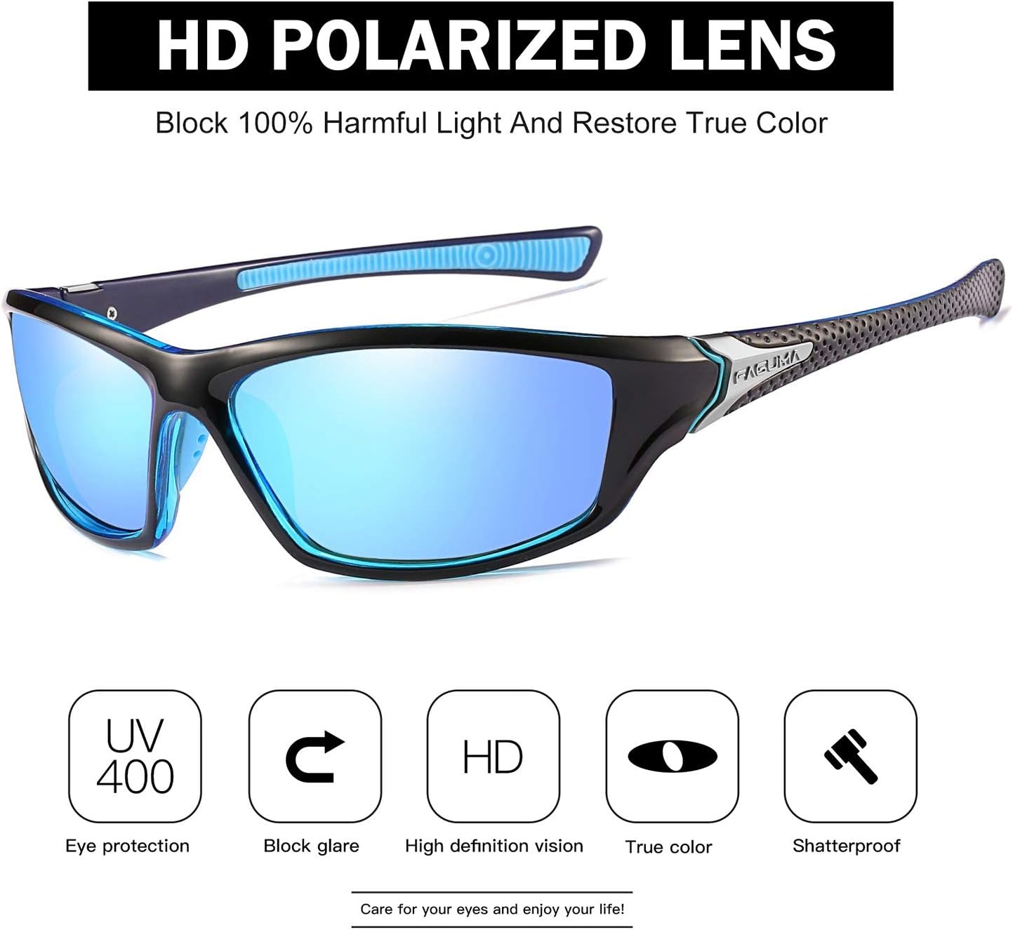 FAGUMA Sports Polarized Sunglasses For Men Cycling Driving Fishing UV400 Protection