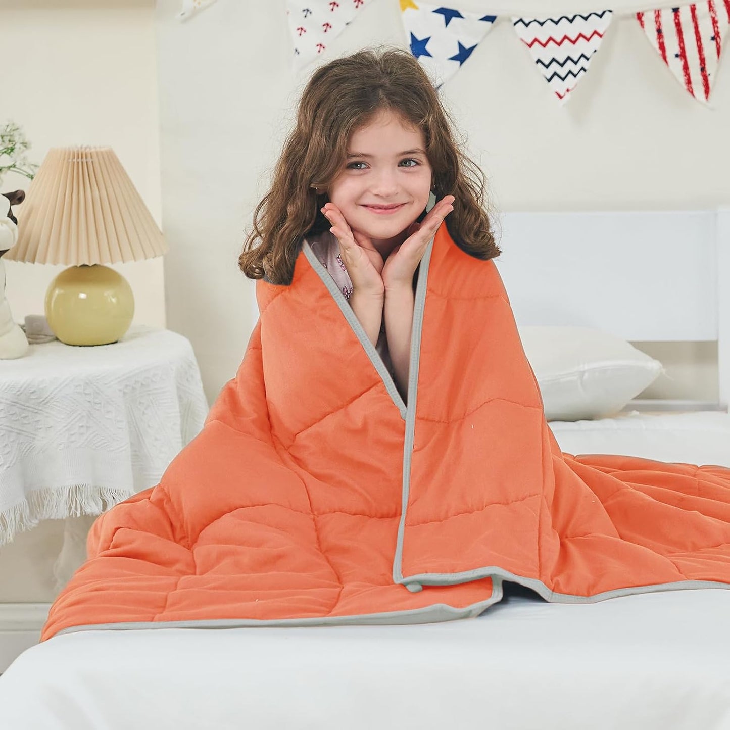 yescool Weighted Blanket (7 lbs, 41" x 60", Orange) Cooling Heavy Blanket for Sleeping Perfect for 60-90 lbs, Breathable Blanket with Premium Glass Bead, Machine Washable