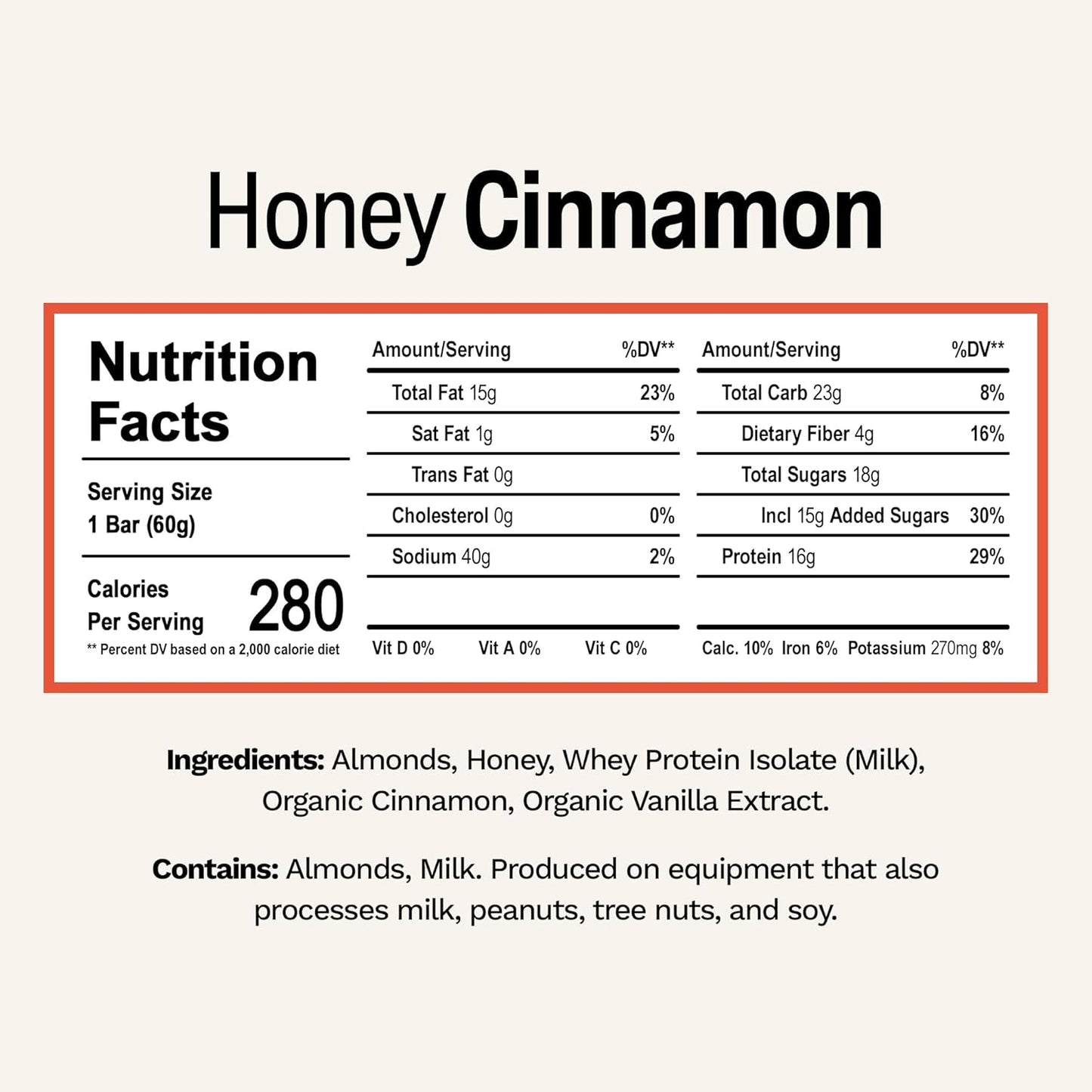 Rise Whey Protein Bars - Honey Cinnamon | Breakfast Bar & Protein Snack 18g Protein 4g Fiber Just 5 Whole Food Ingredients Gluten-Free Soy Free
