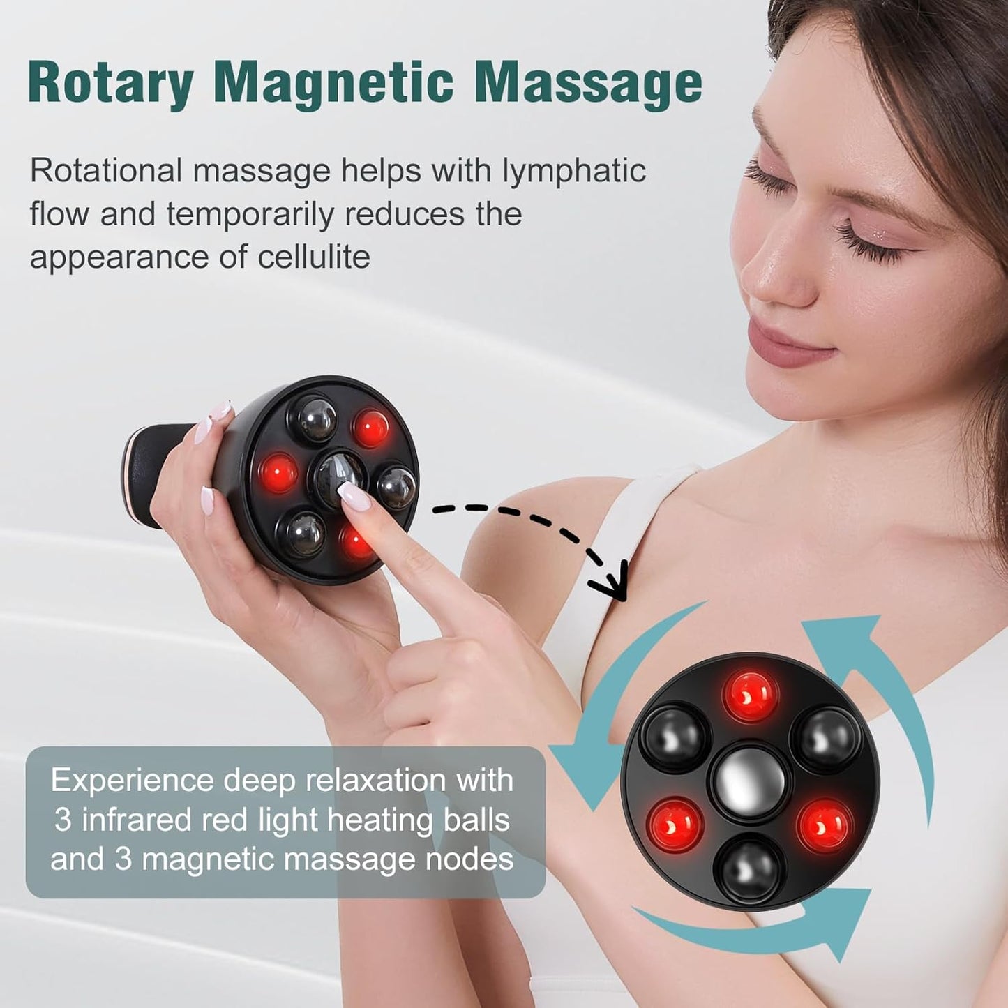 Rotary Abdominal Massager with Heat & Red Light, Handheld Cordless Stomach Massager for Digestion, Cellulite Reduction, Body Sculpting - Portable Lymphatic Drainage Tool for Belly, Legs, Thighs