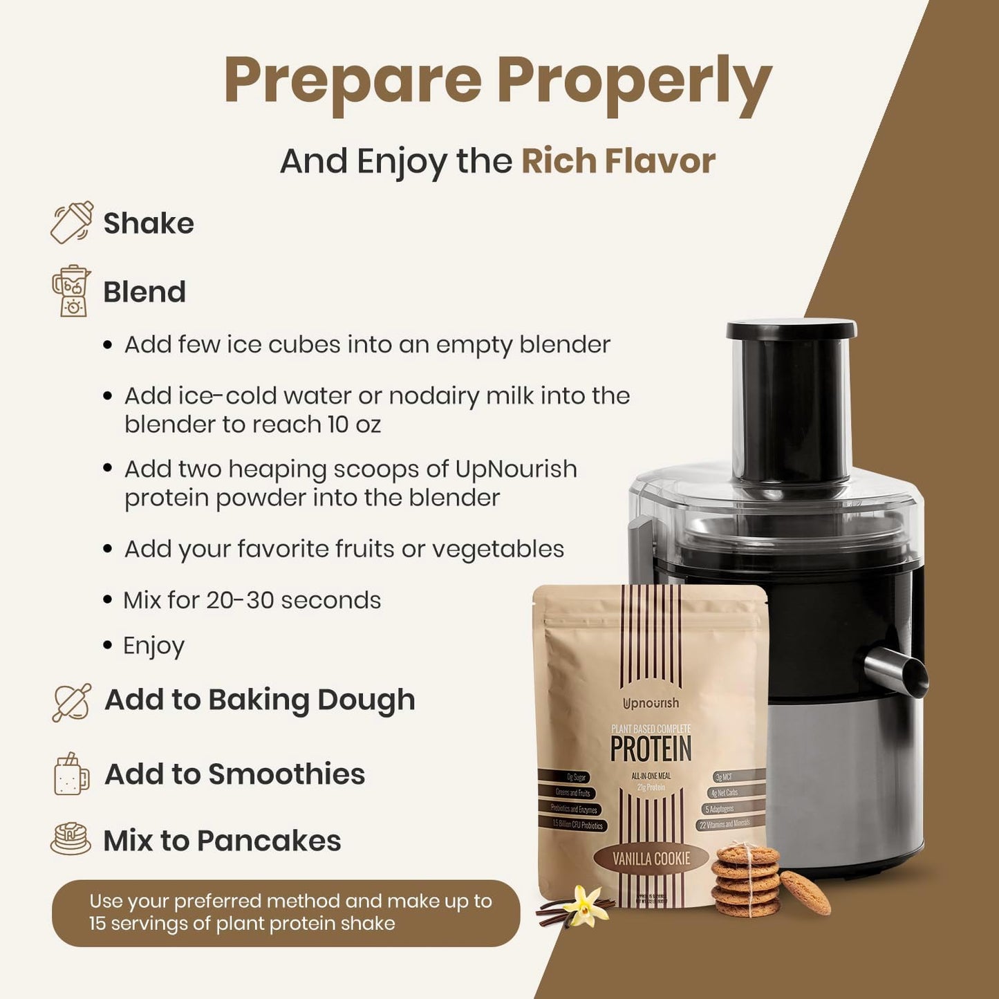 UpNourish Vanilla Cookie Vegan Protein Powder 54 Superfoods Powder,1.5 Billion CFU Probiotics 21g Plant Based Protein,No Sugar No Dairy No GMO Dairy Free,Meal Replacement Shake Keto-Friendly Low-Carb Diet,15 Servings