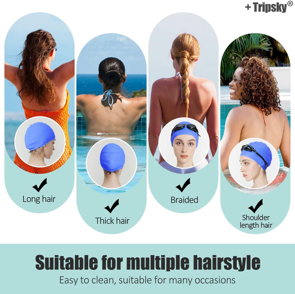 Tripsky Silicone Swim Cap,Comfortable Bathing Cap Ideal for Curly Short Medium Long Hair, Swimming Cap for Women and Men, Shower Caps Keep Hairstyle Unchanged…